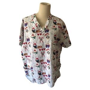 Vintage white swan fundamentally cotton christmas scrub top